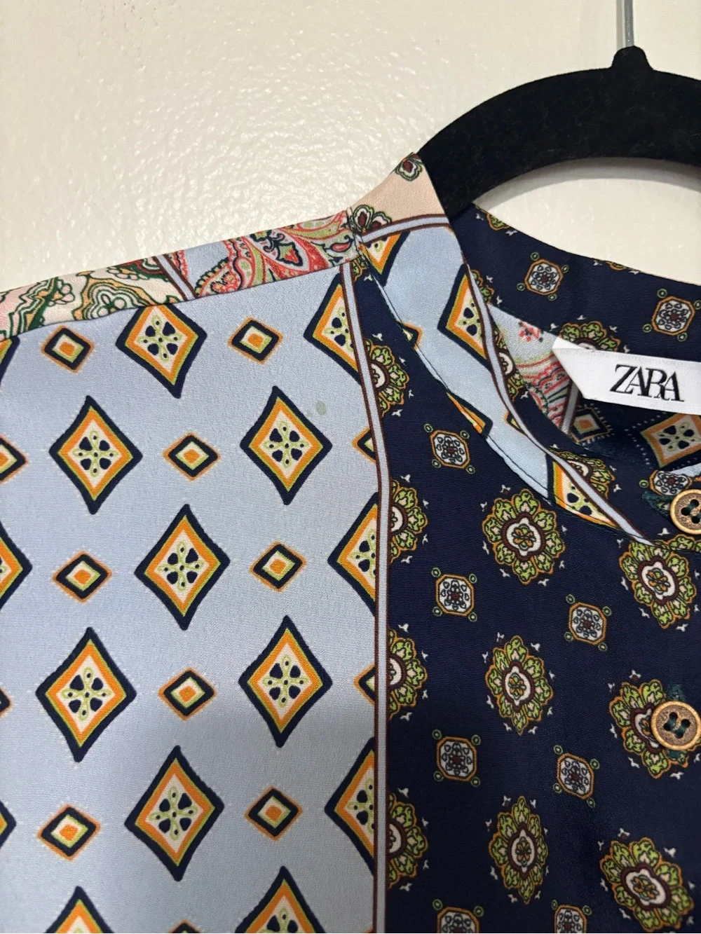 Zara Patchwork Paisley Button-Up Blouse - Picture 7 of 7